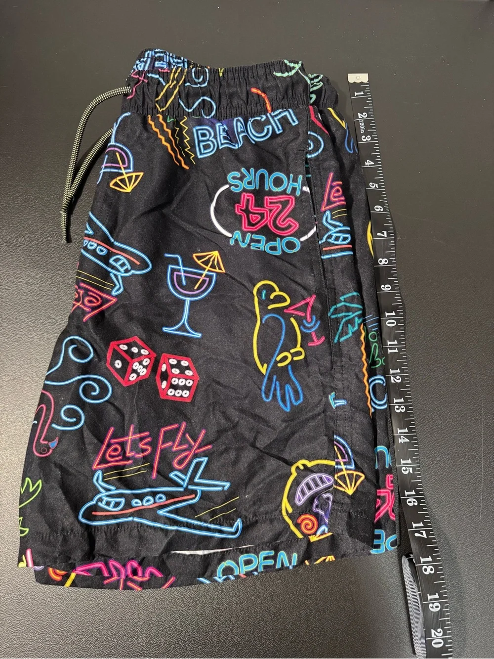 Fashion Nova Black Neon Graphic Swim Trunks
